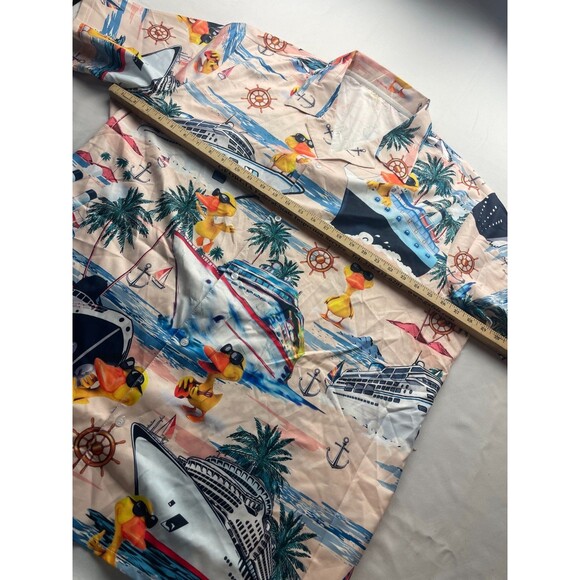 Funny Horse Racing Hawaiian Shirt Mens 3XL Multicolor Duck Boat Print Summer - Picture 3 of 4
